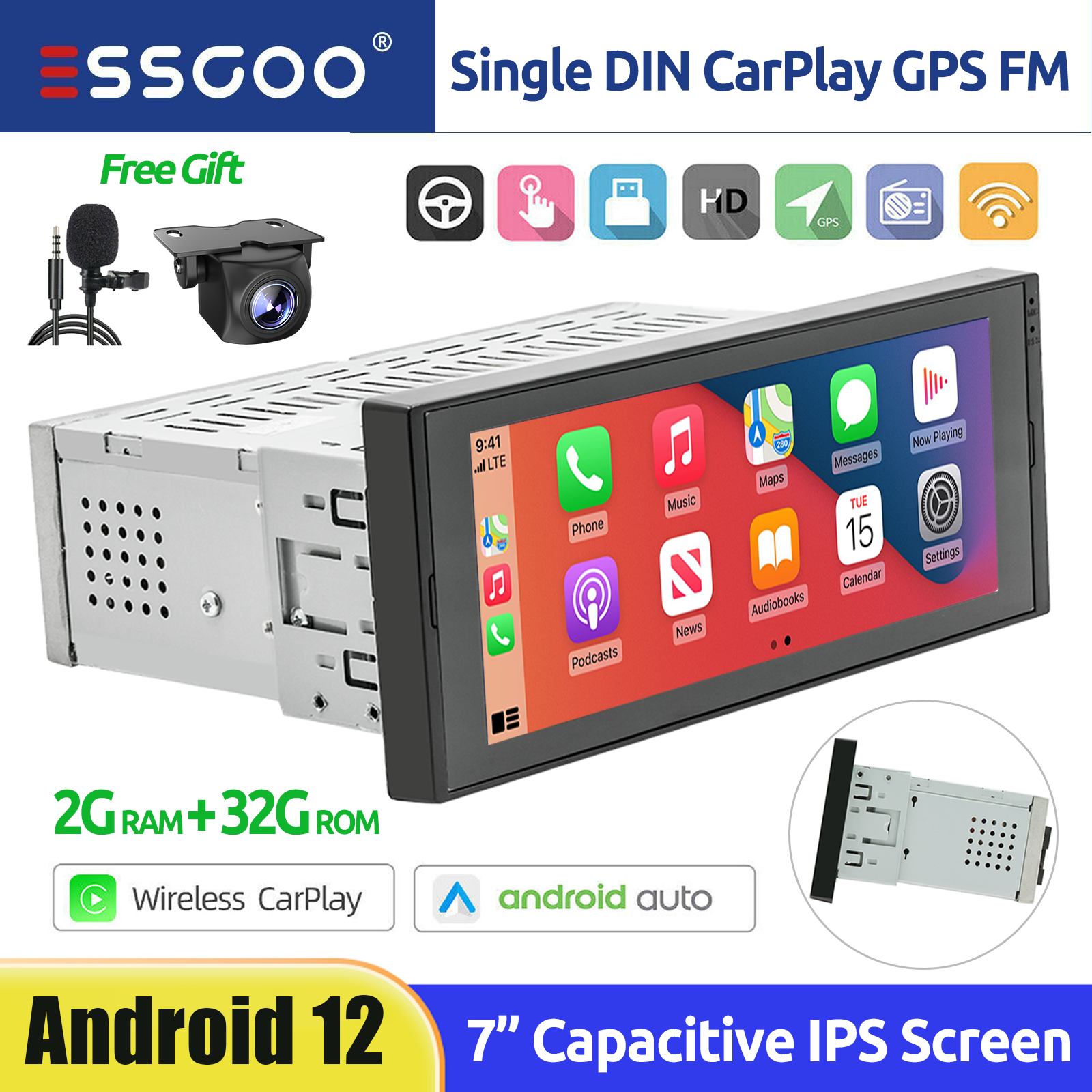 Gps Wifi 7'' Android12 Touch Screen+camera