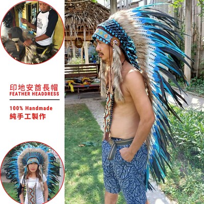 Chief Feather Warbonnet Indian Headdress Native American Hat Perfect Carnival