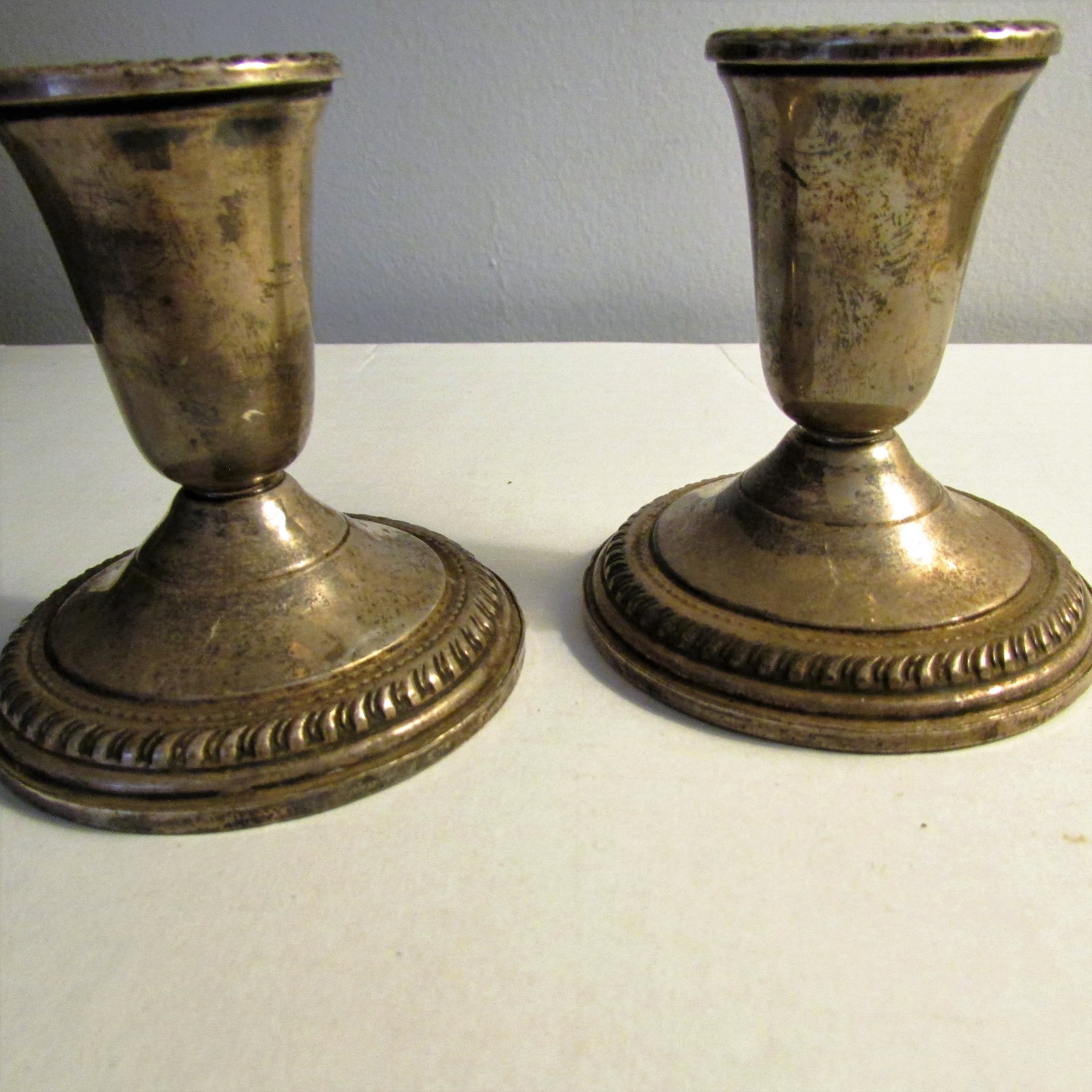 Vintage Pair Sterling Silver Candlesticks, 3 3/8
