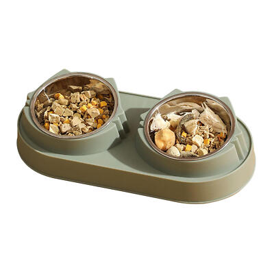 Double Pet Bowl Dog Cat Twin Food Water Dish Feeding Station w/ Removable Bowls