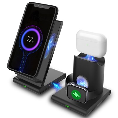 3in1 Magnetic Wireless Charger Dock Station Fast Charging For iPhone Samsung 10W