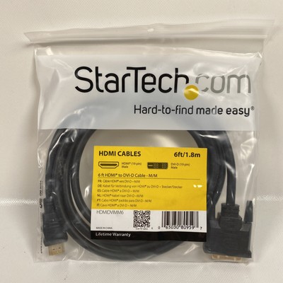 New HDMI Cables 6 ft HDMI to DVI-D Cable -M/M StarTech 1.8m (19 pin) male
