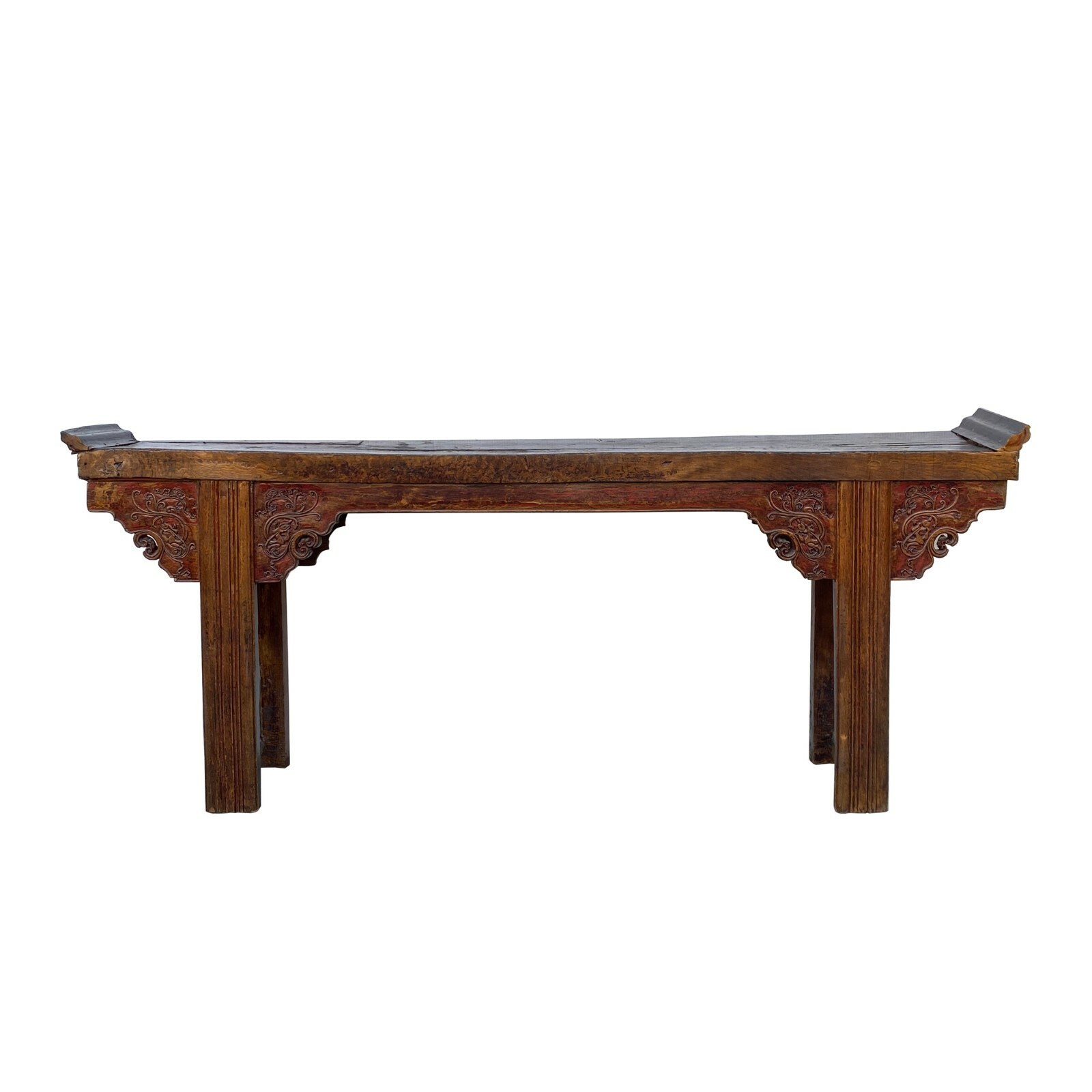 Chinese Rustic Brown Vintage Ru Yi Wood Side Altar Console Table cs5969S Chinese Rustic Brown Vintage Ru Yi Wood Side Altar Console Table cs5969S