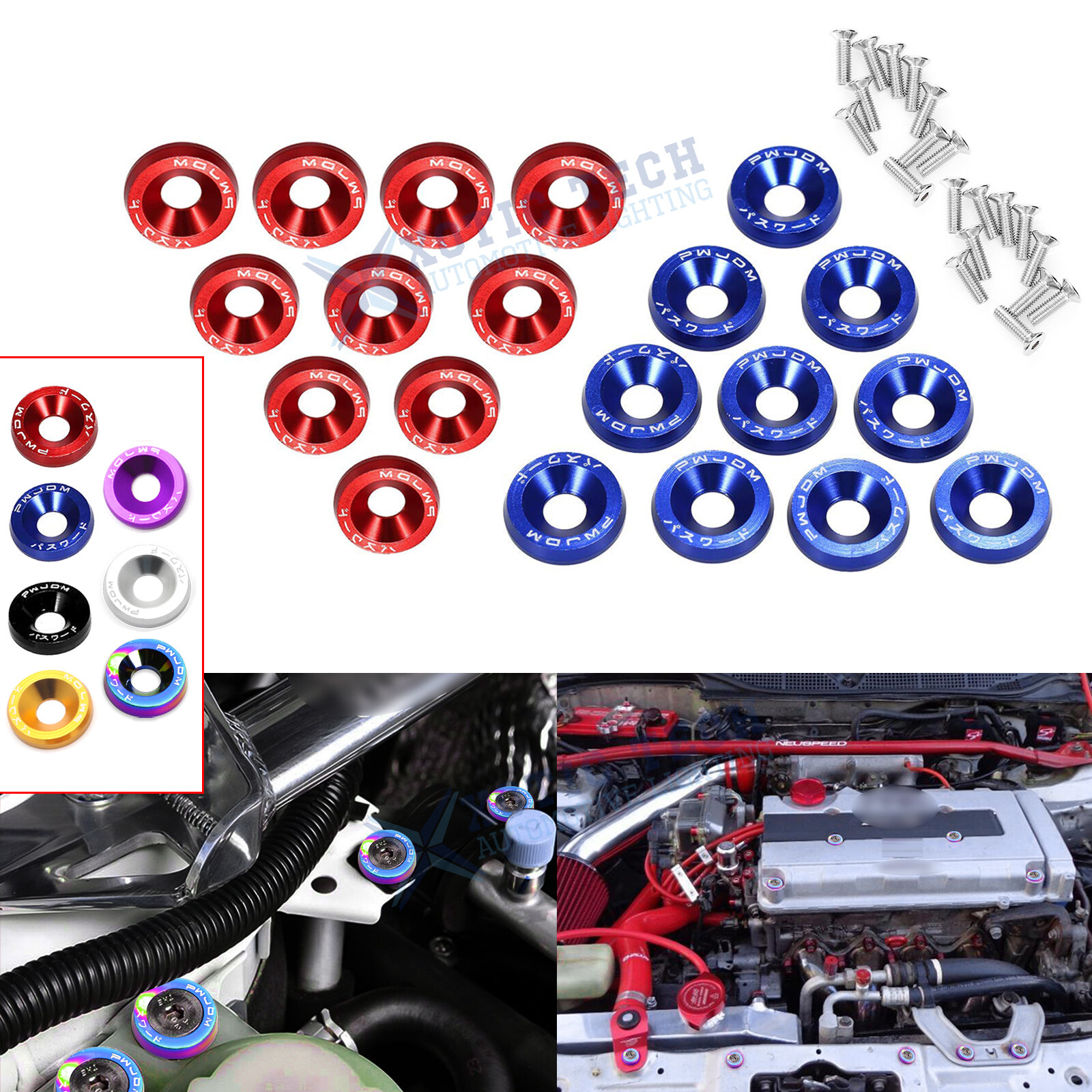 10Pcs/Set M6 Billet Aluminum Fender Bumper Washer Bolt Engine Bay Decoration