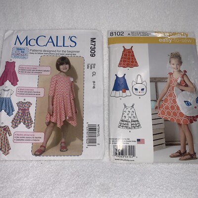 McCalls M7309 And Simplicity8102  Patterns For Little Girls Dresses. Easy Sew