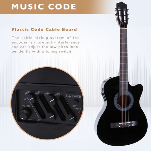 ::38" Electric Acoustic Guitar Cutaway Design With Guitar Case,Strap,Tuner Black