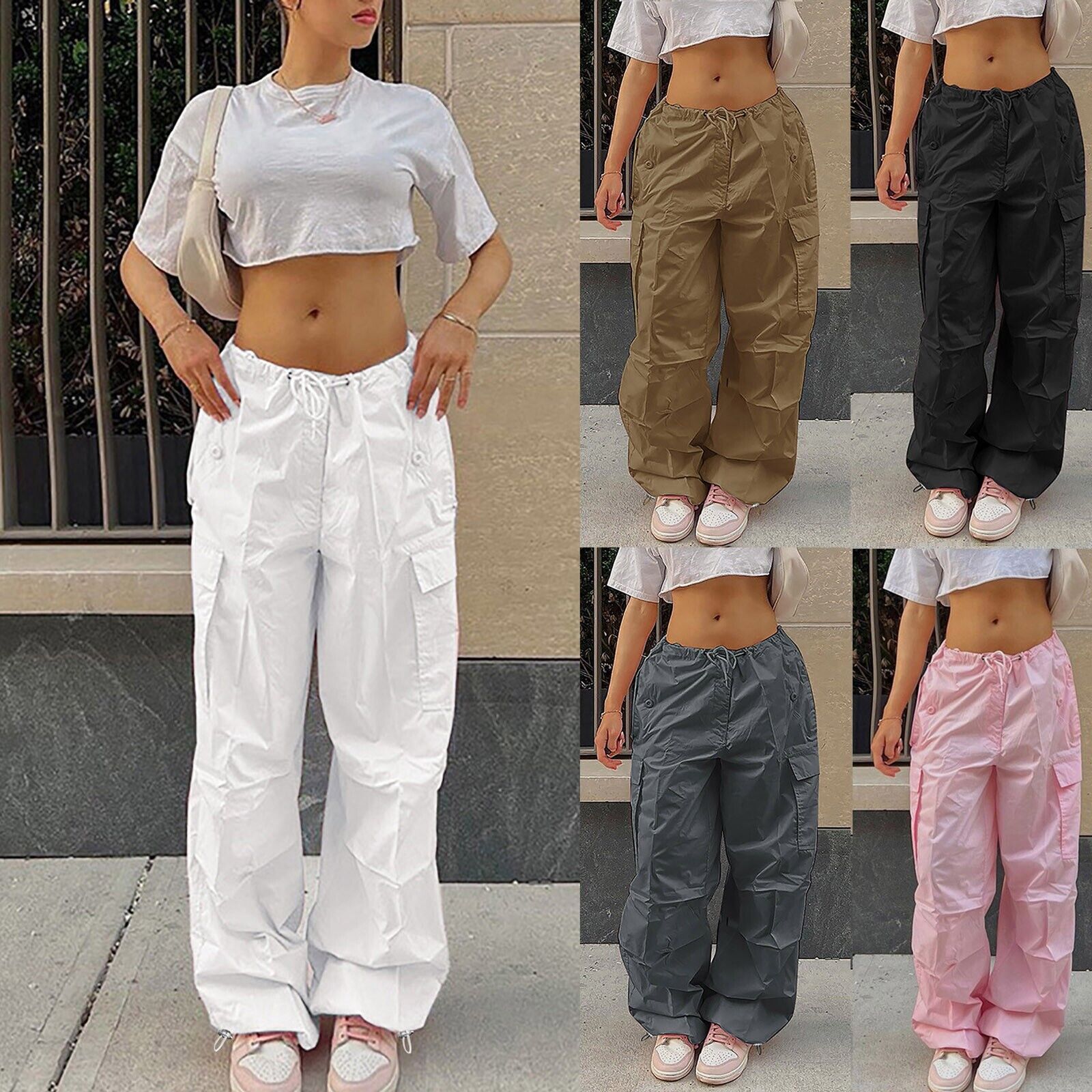 Women Casual Baggy Wide Leg Sweatpants Drawstring Low Waist Women Casual Baggy Wide Leg Sweatpants Drawstring Low Waist