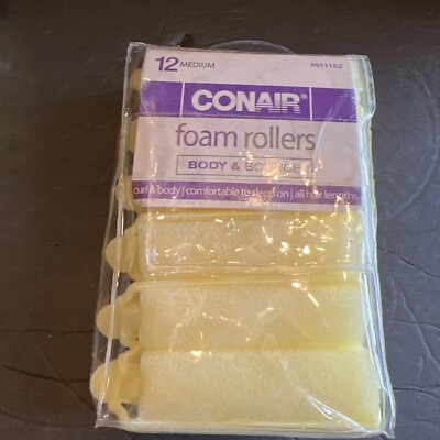 Conair Body & Bounce Medium Foam Hair Rollers, Yellow 12-Pieces
