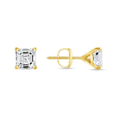 Pre-owned Shine Brite With A Diamond 2 Ct Princess Cut Earrings Studs Real Solid 14k Yellow Gold Screw Back Martini In White/colorless