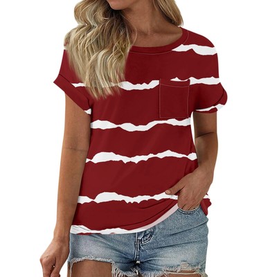 Women's T Shirt Tee Printed Short Sleeve Pocket Daily Weekend Fashion Basic