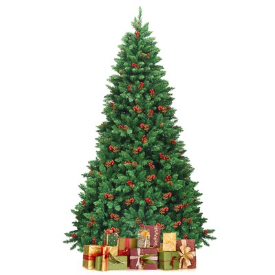 Topbuy 7.5FT Christmas Tree Pre-Lit Hinged Artificial Xmas Tree W/ Metal Stand