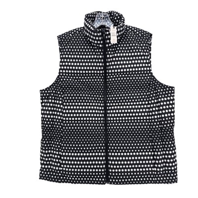 NWT TALBOTS Factory Polka Dot Vest Down Fill Puffer Black White Size PETITE PXL