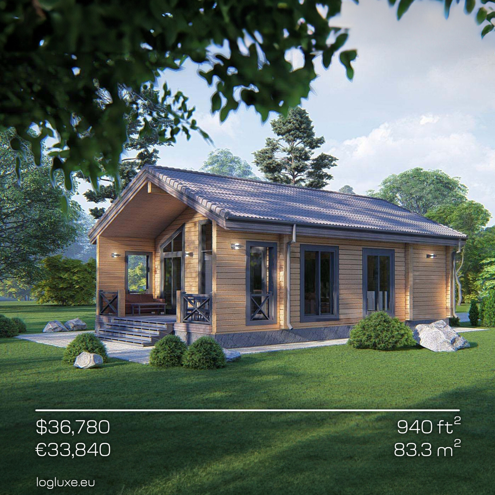 BARNDOMINIUM PREFAB LOG CABIN KIT ONLY $36K ECO WOODEN HOME 940 ft² / 87 m² DIY