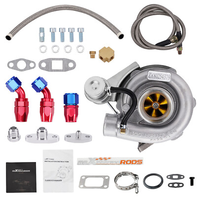 Upgrade Billet Turbocharger+Oil Line Kit Turbine A/R .63 A/R .5 Journal Bearing