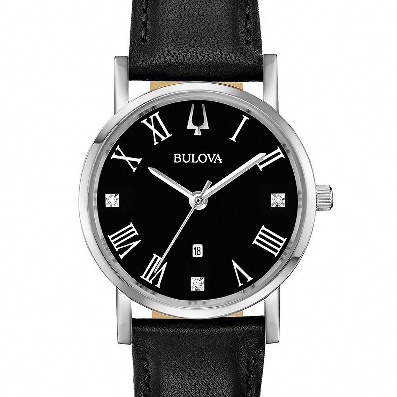 Женские часы BULOVA American Clipper Slim, черный циферблат с бриллиантами, кожаный ремешок