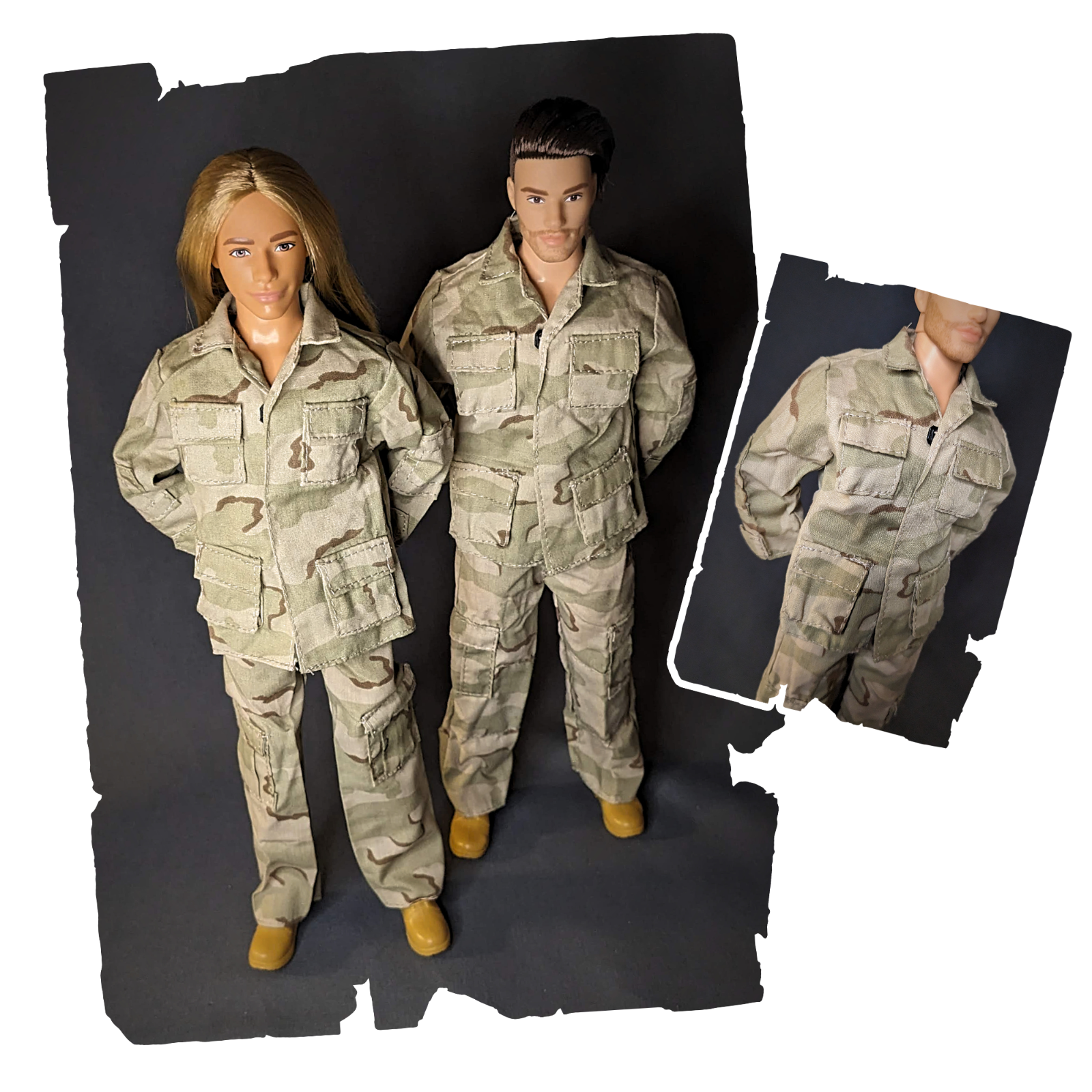 Khaki military-style jacket & pants for fashion male dolls (long sleeve)