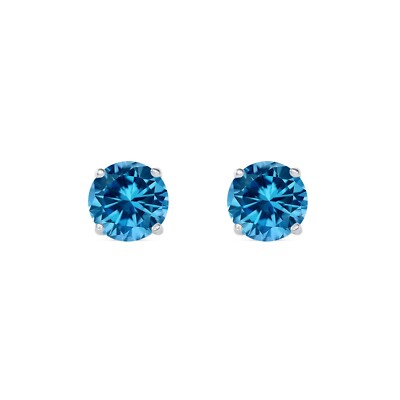 Pre-owned Shine Brite With A Diamond 2.50 Ct Round Cut Blue Earrings Studs Solid Real 950 Platinum Push Back Basket In White