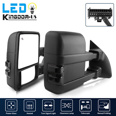 Pair Smoke Tow Mirrors for 2008-2016 Ford F250-F550 Super Duty Power Heated