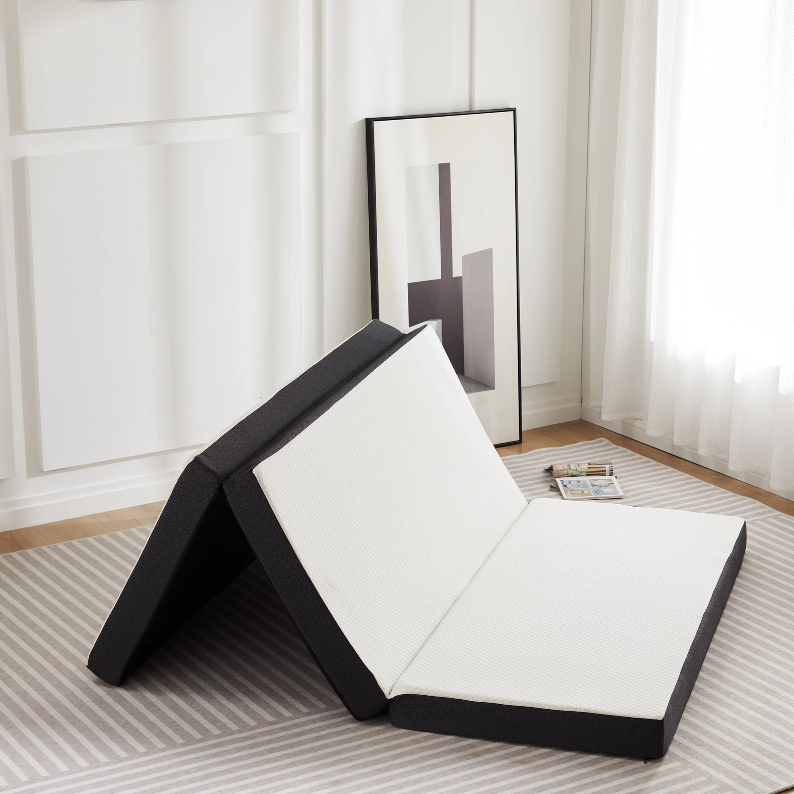 Three-Fold Portable Floor Bed, CertiPUR-US Certified, Travel, Camping, Yoga