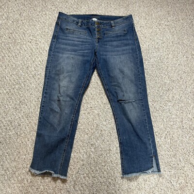 Maurice s Straight Leg Ankle Jeans Women s 13/14 Mid Rise Raw Split Hem Stretch