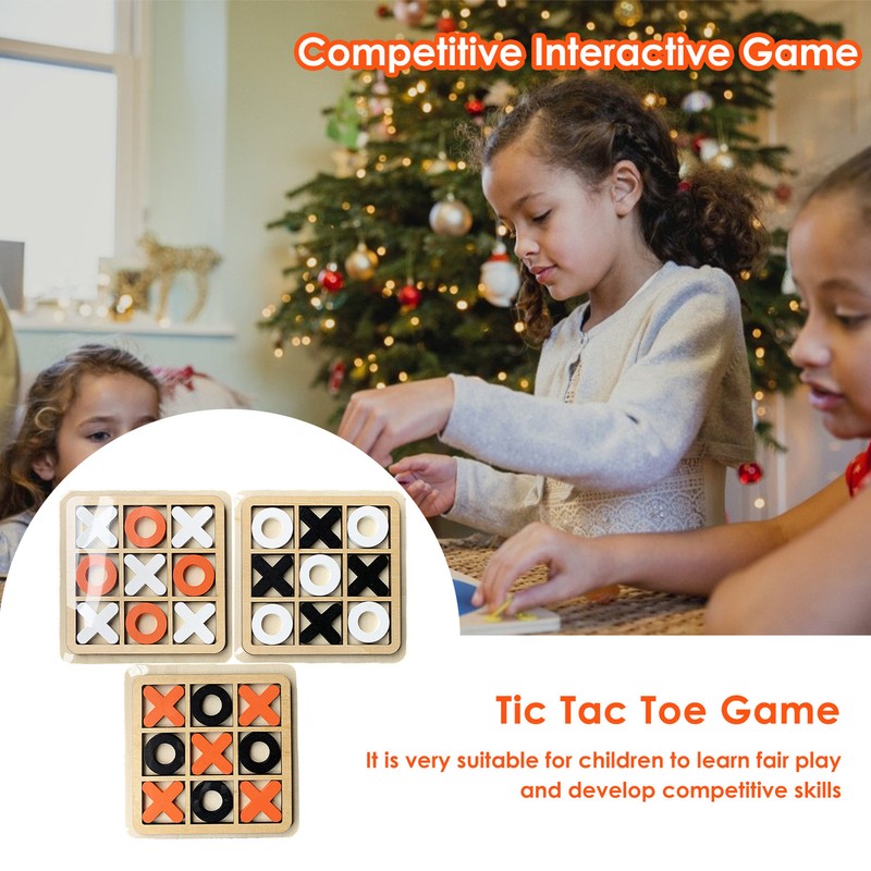 Mini Tabletop Wooden Board Game Tic-Tac-Toe Game Competitive XO Blocks Kids