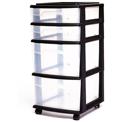 Homz Plastic Medium Storage Container, 4 Clear Drawers & Black Frame (Open Box)