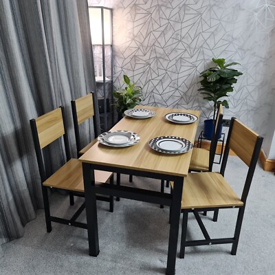 Modern 5-Piece Dining Table Set Metal Frame Square Kitchen Table with 4 Chairs