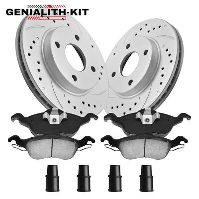 Front Drilled Rotors + Ceramic Brake Pads for 2000-2004 Ford Focus SE LX ZX3 ZX5
