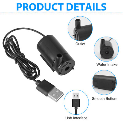 Water Pump Mini Mute Submersible USB 5V 1M Cable Garden Fountain Tool Fish Tank
