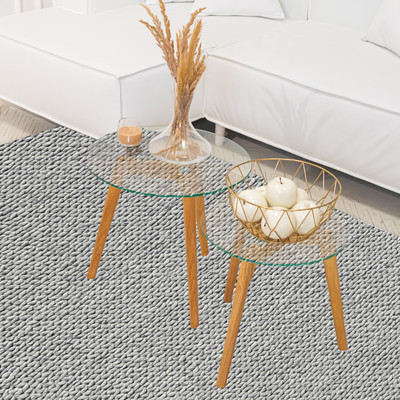 Hand Knotted Medium Pile Cloud Colored Wool Rug by Tufty Home -G27