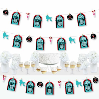 50's Sock Hop - 1950s Party DIY Decor - Clothespin Garland Banner - 44 Pc