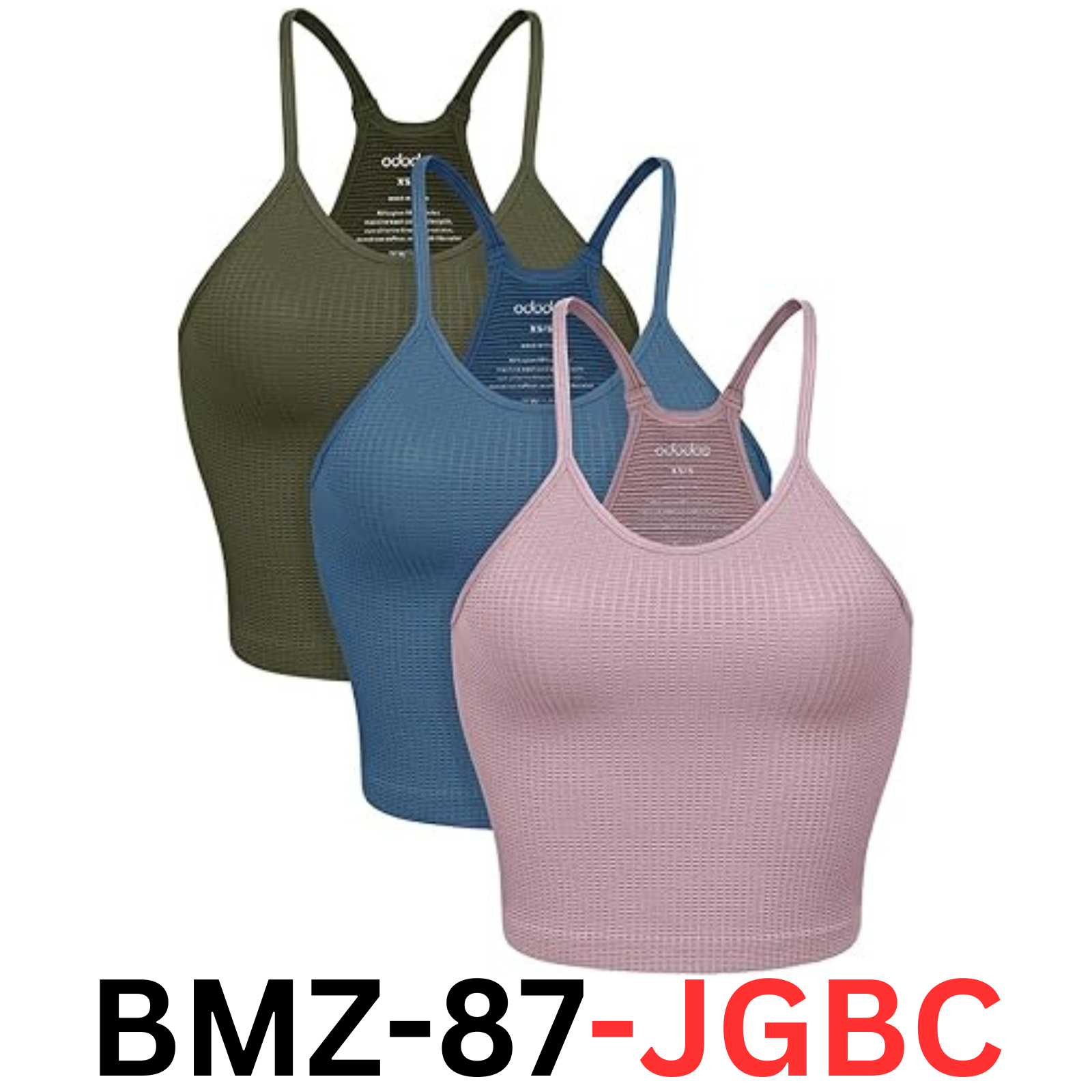 ODODOS Women's Crop 3-Pack Waffle Knit Seamless Camisole Crop Tank Tops, XS/S