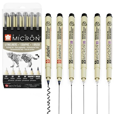 Sakura Pigma Micron Pigment Fineliner Pens - 01/03/05/08/Graphic/Brush- Black