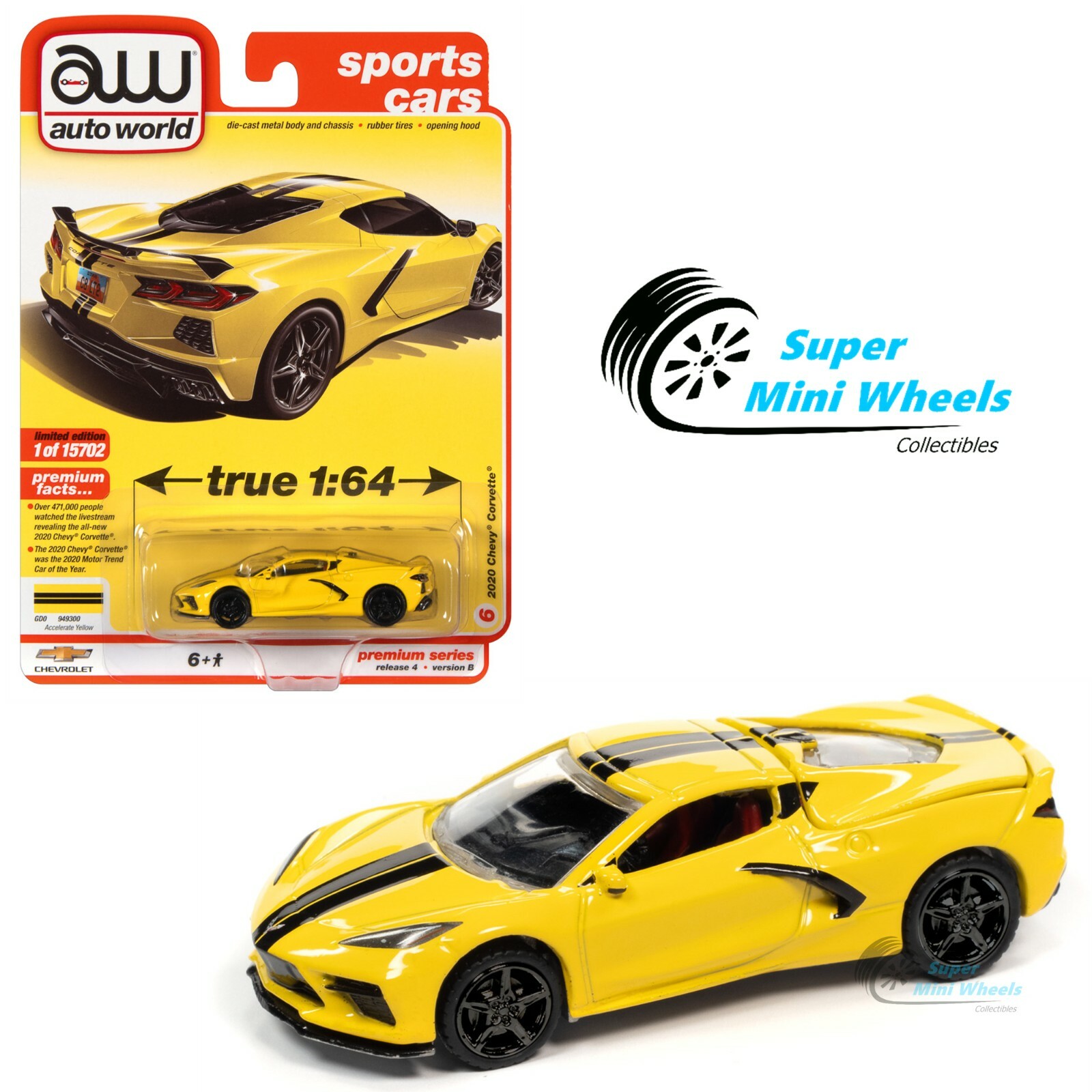 Auto World 1:64 - 2020 Chevrolet Corvette (Yellow with Black