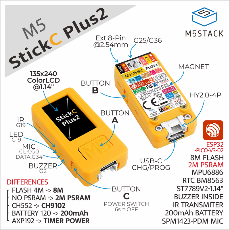Official M5StickC PLUS2 ESP32-PICO-V3-02 Mini IoT Development Kit 1.14-inch TFT