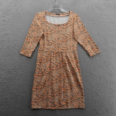 J McLaughlin Mosaic Print Dress Small Orange Brown Womens 3/4 Sleeve Stretch