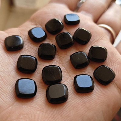 Calibrated Black Onyx Cushion Step Cut 12x12mm To 20x20mm Natural Gemstone