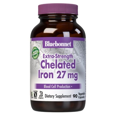 Bluebonnet Extra-Strength Chelated Iron 27 мг 90 растительных капсул