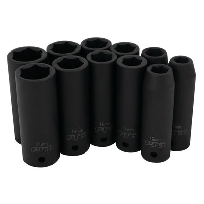 PERFORM TOOL M591DB Mechanics 1/2-Inch Drive Metric Deep Wall Impact Socket Set,