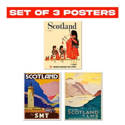 Scotland Vintage Travel Posters Set Of 3 - Scottish Tourist Spot Wall Decor Set