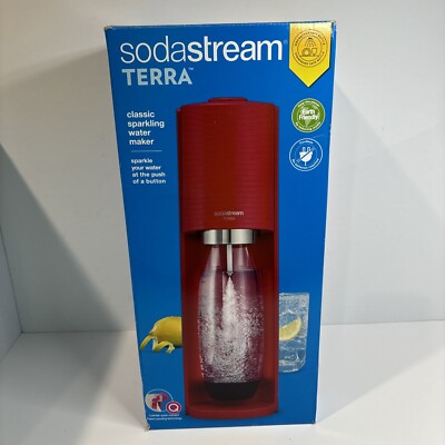 SodaStream Terra Sparkling Water Soda Maker Red With CO2 And Bottle