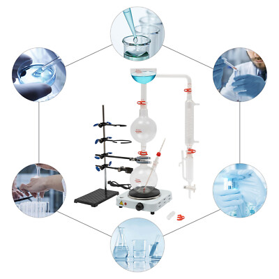 1000ml Pro Lab Essential Oil Distillation Apparatus Kit+1kw Electric Hot Stove