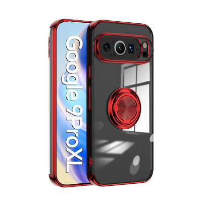 For Google Pixel 9 Pro XL 8 7 6 Electroplating Silicone Clear Case Magnetic Ring