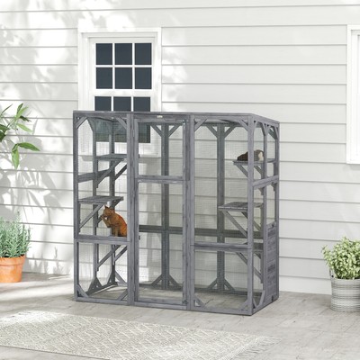 PawHut Catio Outdoor Cat Enclosure for 1-3 Cats, 59" x 28" x 60", Gray