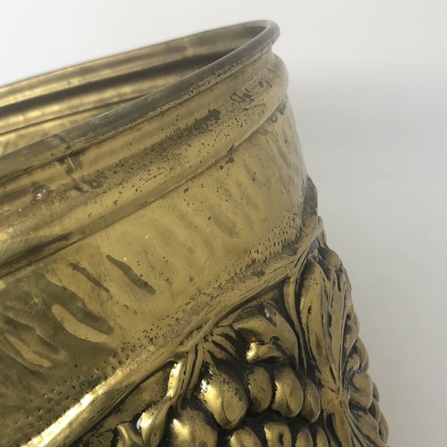 Vintage Hammered Embossed Brass Planter Firewood Cane Holder Box England