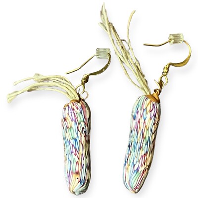 Colorful Rolled Polymer Clay Rainbow Corn Drop Dangle Hook Fall Harvest Earrings
