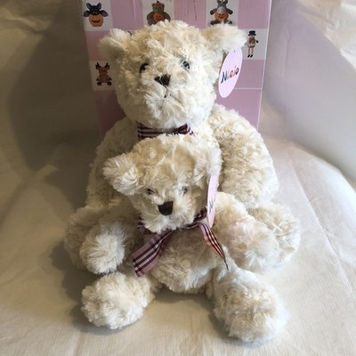 Two Nleio Plush Bears In Cream. 1 x 30cm Sitting. 1 x 20cm Sitting