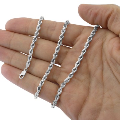 NURAGOLD 10K WHITE GOLD MENS 5MM ITALIAN DIAMOND CUT ROPE CHAIN LINK PENDANT NECKLACE 28"