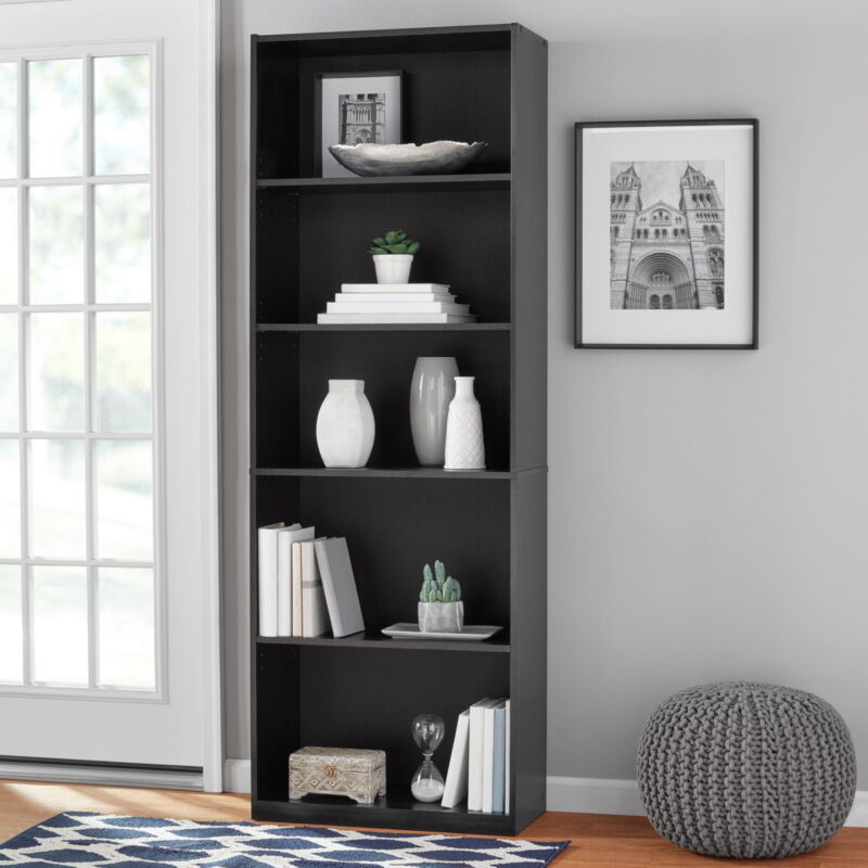 5-Shelf Bookcase With Adjustable Shelves, True Black Oak