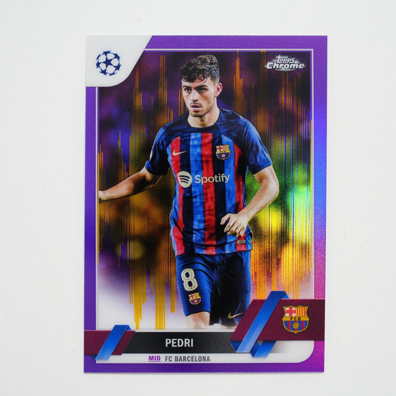 TOPPS サッカーカード MUSEUM COLLECTION PEDRI BARCELONA 33/50 #MMR-P 送料無料 中古 IT1 Pedri 2022-23 Topps UEFA Chrome Refractor Barcelona Purple